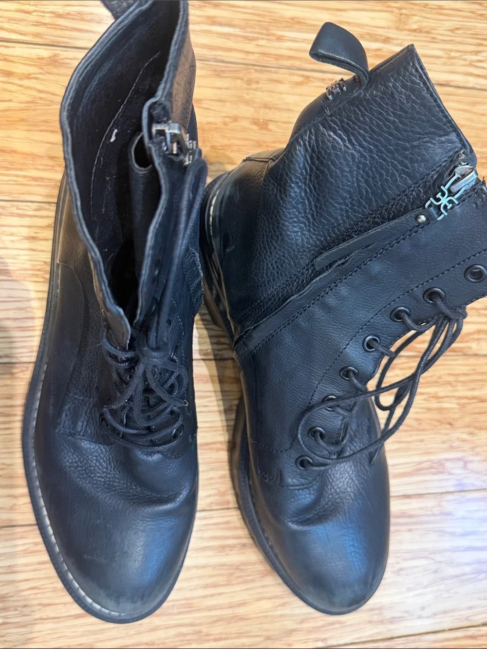 Sam Edelman Black Leather Lug Sole Combat Boots